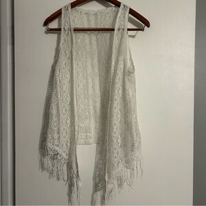 Ivory Lace Fringe Vest Women’s Festival Boho Feminine Coquette Cowgirl Small